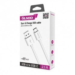 Кабель USB 2.0 - USB Type-C, 1м, белый, OLMIO